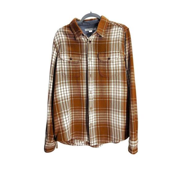 Outerknown Blanket Flannel Shirt Men's Medium Brown Plaid Heavyweight Textured - Picture 1 of 6